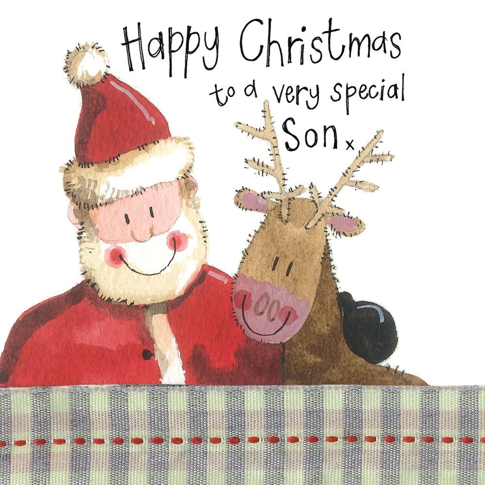 Christmas Card - Son Santa Reindeer - Sparkle - Alex Clark Quality NEW