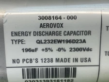 Aerovox Energy Discharge Capacitor Type QL232EW196D23A 2300 VDC  196 uF