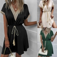Crochet V Neck Boho A-Line Dress