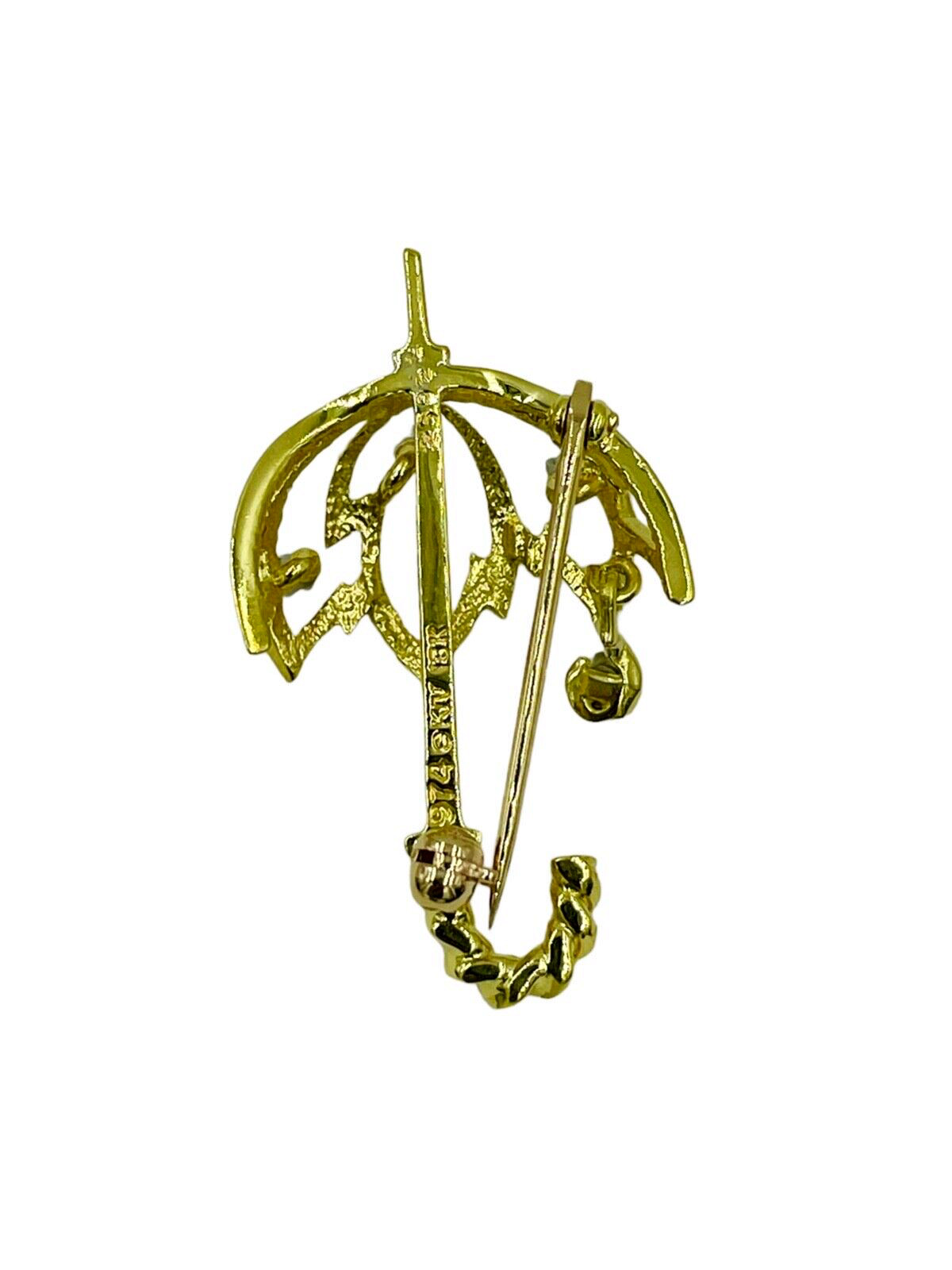Vintage Kurt Wayne Umbrella Diamond Brooch Pin 18… - image 4