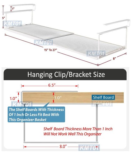 Under Shelf Closet Organizer Basket – Adjustable Hanging Wire Storage Rack - Picture 7 of 8