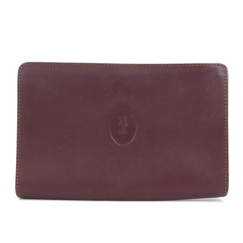 Auth CARTIER Pouch Multicase Burgundy Leather/Goldtone - e56456f - 第 1/11 張圖片