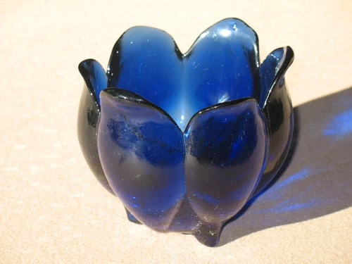 Vintage Cobalt Blue Candle holder Recycled Spain Footed Tulip Bowl