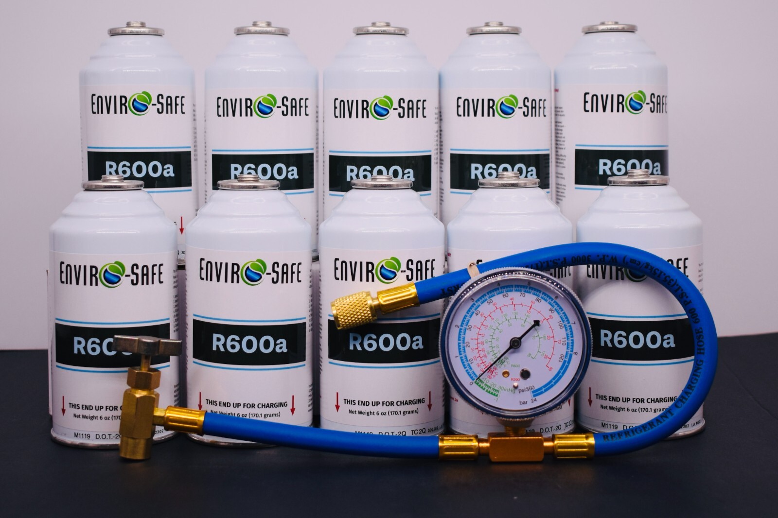 R-600a Refrigerant Inverted Piercing 6 oz Case/10, Brass Gauge