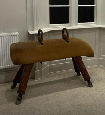 Antique men’s gymnastic pommel horse with original adjustable height legs