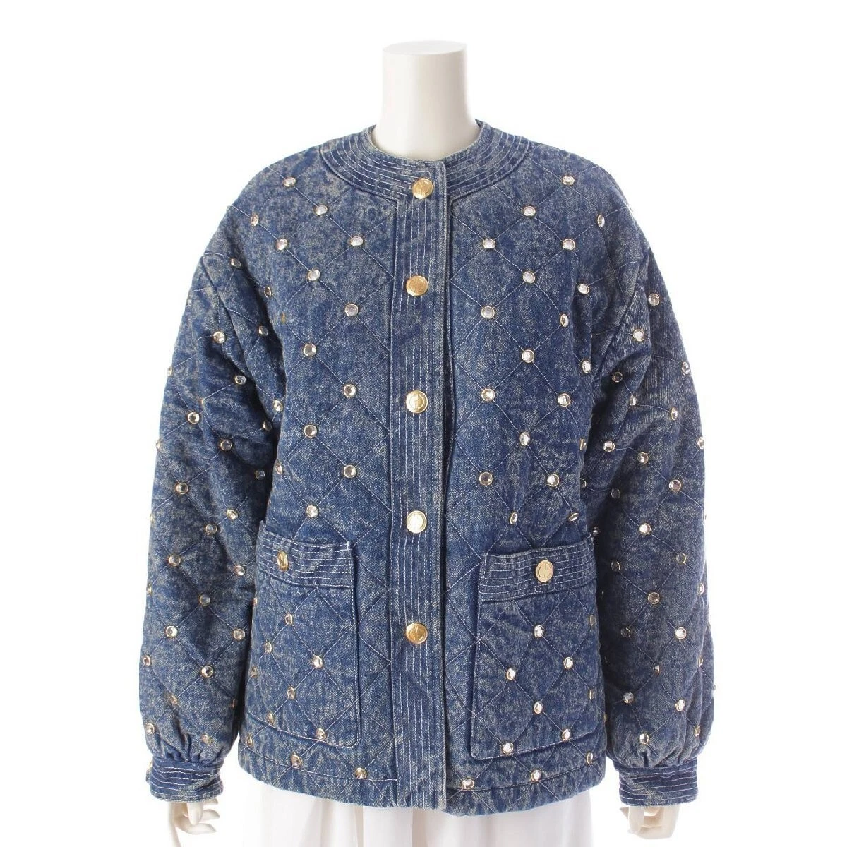 GUCCI Giacca Denim Trapuntata Cristallo Marmo Blu Taglia:34 Cotone Italia Donna