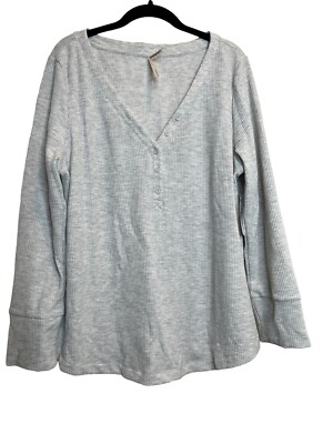 Soma Chico's Waffle Top Pullover  XL Comfy Athleisure Lounge Sleep gray beige