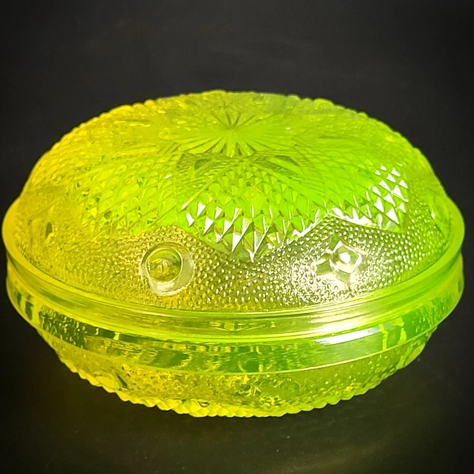 Коллекционная шкатулка для ювелирных изделий из желтого стекла вазелин урановое стекло ар-деко - Изображение 4 из 4