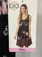 Bila Women's Sleeveless V-Neck Rayon Floral Print Asymmetrical Dress (Black, S)