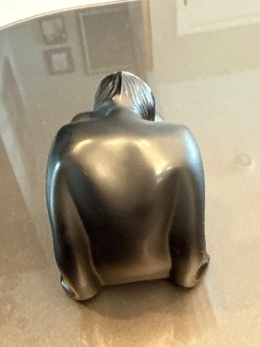 Lalique France Black Frosted Crystal Figurine Nude Meditating Paperweight 2-1/4" - Picture 3 of 6