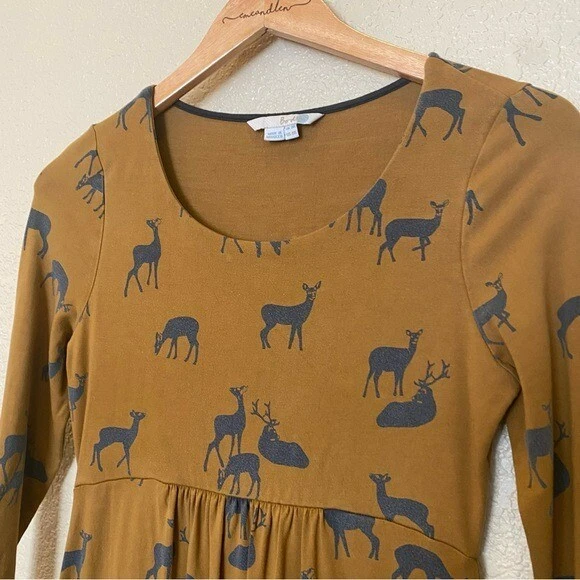 Boden deer print dress orange and grey 4R fall winter long sleeve