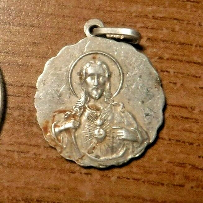Vintage Sterling Silver Medal of Our Lady of Mt Carmel and Sacred Heart ...