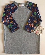 NWT LuLaRoe Kids' SLOAN Size 6 BASEBALL TEE Grey with DARK BLUE FLORAL Sleeves