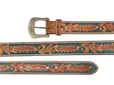 Twisted X Western Cowboy Ranger Hand Painted Tooled Floral Leather Belt  Size 46