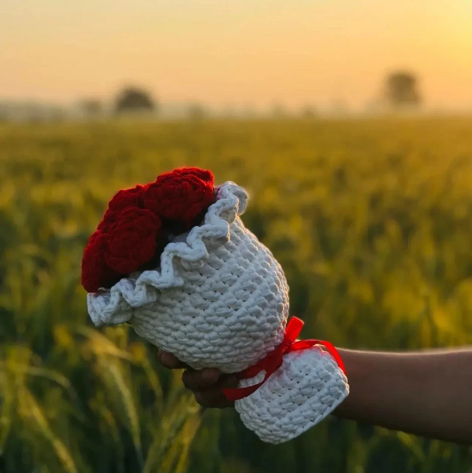 Stunning Handmade Seven Red Roses Flowers Bouquet Wedding Valentine Day Gift - Image 2 of 4