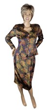 Vtg Anne Crimmins For UMI Collections Jeweled Metallic Silk Suit Skirt Set 10