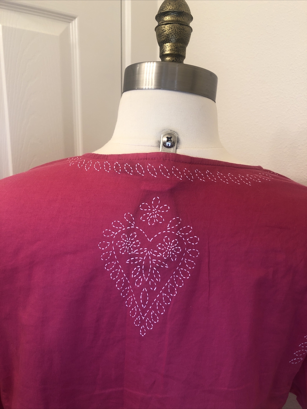 Dark Pink Flower Design Partial Button Blouse Sun… - image 6