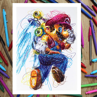 Mario Sunshine Ballpoint Pen Print, Super Mario Video Game Poster