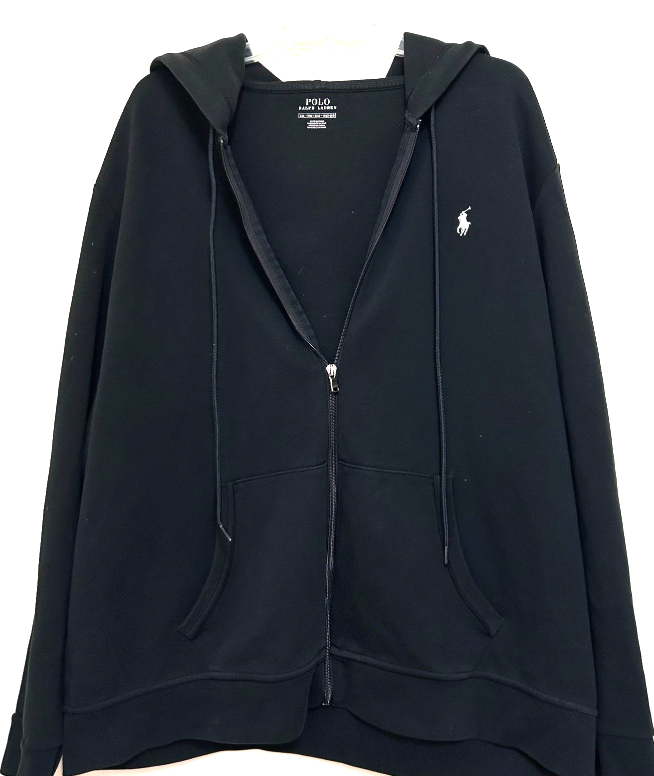Polo Ralph Lauren full zip pesante nera felpa con cappuccio uomo XXL bianco pony