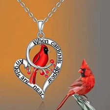 Necklace Pendant When Cardinals Appear Angels Are Near Red Bird Heart Shape Gift