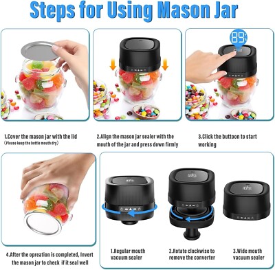 Elektrische Mason Jar Vacuum Sealer Machine 2000mAh Oplaadbaar - Mason