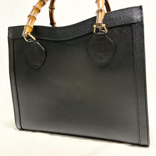 Authentic Gucci Diana Leather Handbag Black 11in Large Capacity A4 Compatible