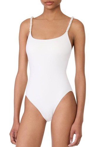 Kate Spade New York Womens String of Pearls One-Piece Swimsuit L Cream  NWT $178
