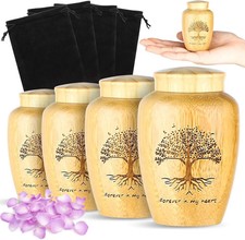 4 Sets Small Urn for Human Ashes Mini Urns with Tree Pattern Engraved Biodegrada