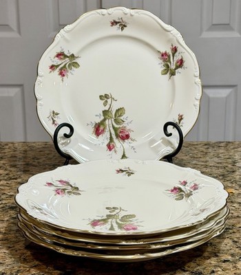 Rosenthal Continental Pompadour Pink Moss Rose 10-1/8  Dinner Plates Set 5 EC