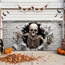 Halloween Garage Door Cover 7X16 Ft, Horror Skull Garage Door Halloween Cover, S