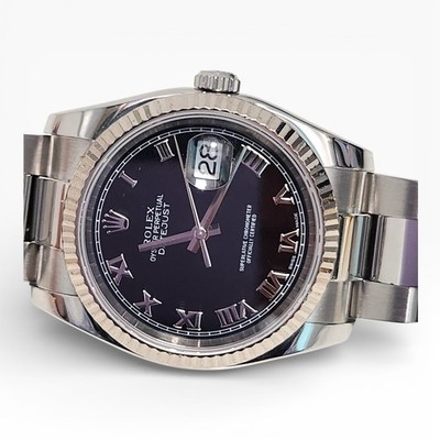Rolex Datejust 36mm Steel Black Roman White Gold Bezel Watch 116234 D Serie 2006