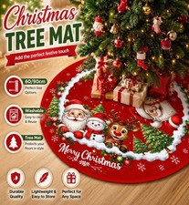 Christmas Tree Skirt Cartoon Santa Snowman Print Round 60/90cm Washable Tree Mat