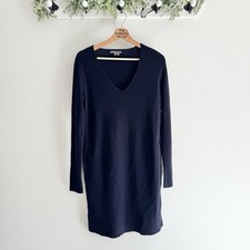 Vince Navy 100% Wool Mixed Fabric Long Sleeve Vneck Sweater Dress XS S6638