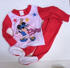 Vintage 90's Disney Mickey Mouse Playing Baseball Footed Pajamas 18-24months 2T