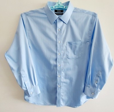 MURANO Mens 17 1/2  34 Light Blue Shadowstripe Long-sleeve Dress Shirt
