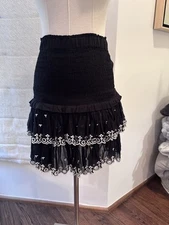 Isabel Marant Etoile Naomi Smocked Voile Black W. White Embroidered  XS 34