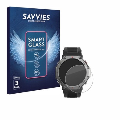3x Savvies Schutzglas für Huami Amazfit T-Rex 3 Panzer Folie Glas klar