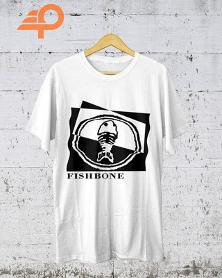 Rare! Hot Fishbone Band Logo 100% Cotton White S to 5XL Shirt CK348
