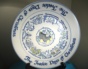 Louisville Stoneware 12 Days of Christmas Large Round Blue Platter Plate