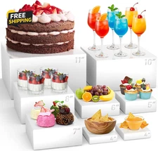 8 Pcs Buffet Food Risers,11*11" Large Acrylic Dessert Cupcake Table Stands White