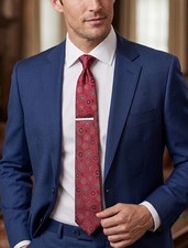 DANIEL CREMIEUX Men's Red Blue White Floral Jacquard Silk Tie Necktie Logo