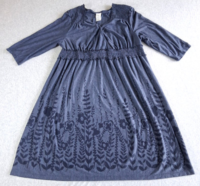 NWOT JMS JUST MY SIZE Dress~Lightweight Blue Denim Look Floral Dress~Smocked~2X