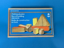 Baukasten Holzbaukasten Vero Elementar Holzkiste OVP DDR Wooden Bricks 18 tlg.