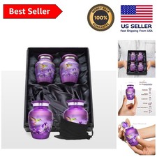 Padded Box Set of 4 Mini Urns for Ashes - Purple Hummingbird Keepsake Collection
