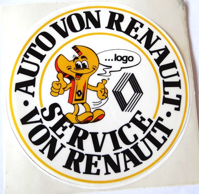 Werbe-Aufkleber Renault Service Werkstatt 80er Oldtimer Plakette hinter Glas 4 5