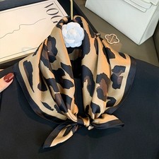 100 Mulberry Silk 21" Square Scarf Women Neckerchief Wrap Bandana Leopard Print