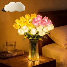 15X LED Tulip Night Light Artificial Flower Lamp Vase Bedroom Bedside Decor Gift