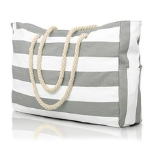 Large Capacity Waterproof Summer Beach Tote Bag w/ Zip Sandproof Travel Handbag