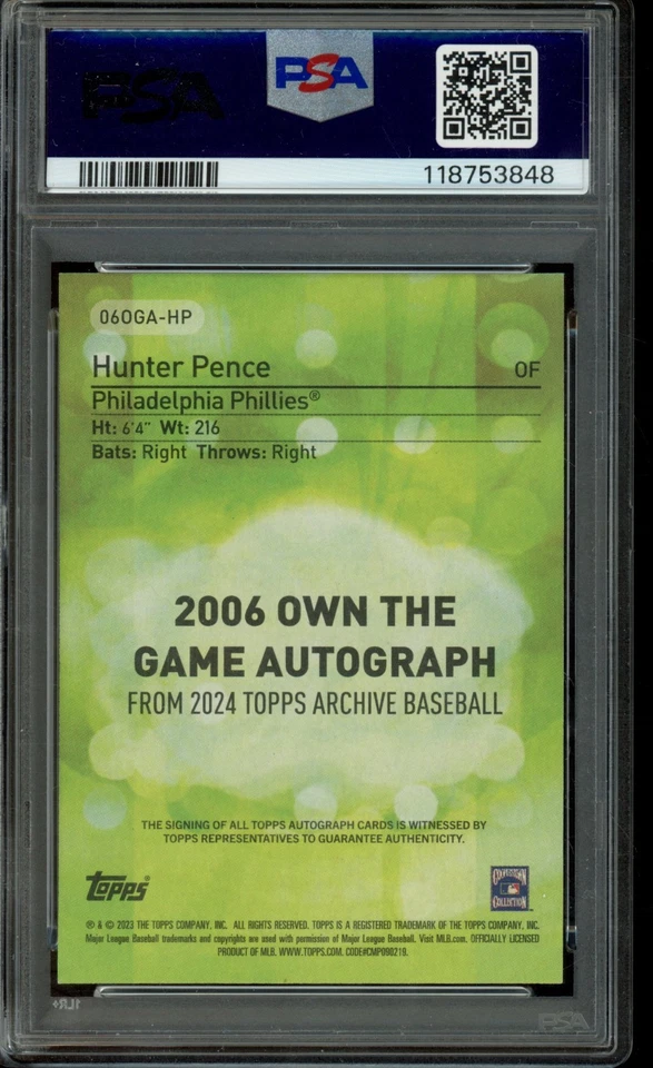 2024 Topps Archives Hunter Pence 2006 Own the Game #06OGA-HP PSA 10 - Image 2 of 2