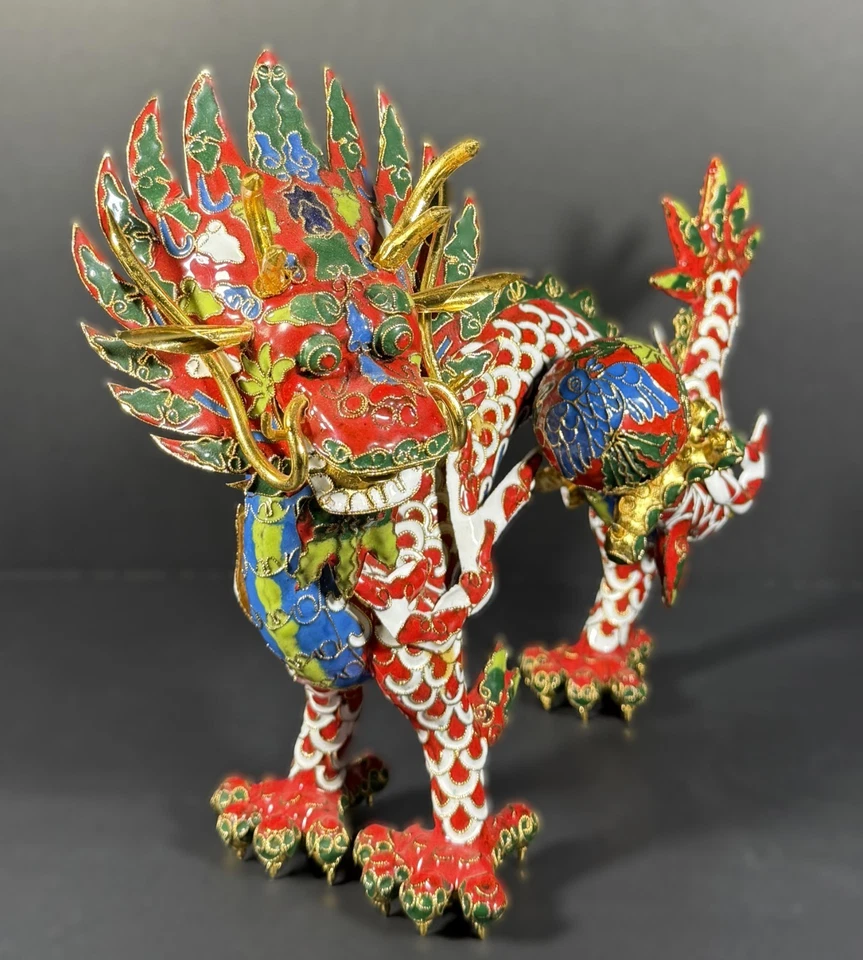 Chinese Cloisonné Dragon Statue – Handmade Enamel – 10” Long, Vintage Decorative - Image 3 of 4